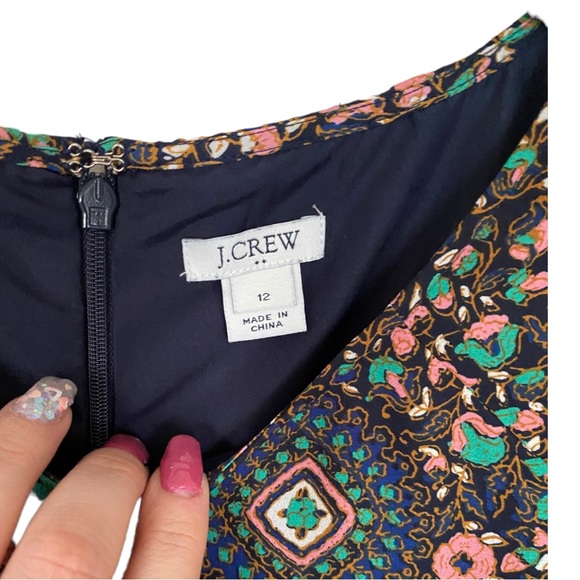 J.Crew Factory flutter sleeve navy blue floral zippered A-Lined dress size 12 - Picture 2 of 9